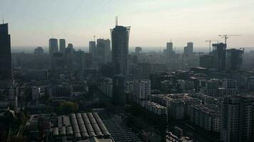 Aerial hyper lapse of Warsaw business center at night video