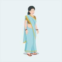 indian village woman With Sari - Woman Cartoon Character Vector