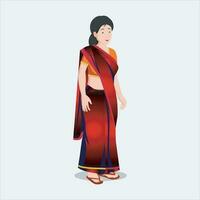 indian village woman With Sari - Woman Cartoon Character Vector