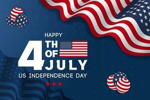 US Independence Day 4th July banner with waving flag and balloons illustration vector