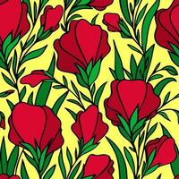 seamless contour pattern of large red flowers on a yellow background, texture photo