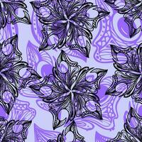 seamless black and purple pattern of abstract decorative elements on a blue background, texture, design photo