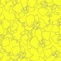 sin costura modelo de grande gris siluetas de orquídeas en un amarillo fondo, textura, diseño foto