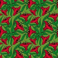 seamless asymmetric graphic pattern of red flowers on a green background, texter, design photo