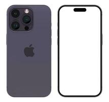 iPhone 14 pro with deep purple color realistic isolated vector set