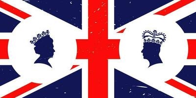 London-6 May 2023-A vector illustration depicting the coronation of King Charles III, featuring the silhouettes of King Charles III and Elizabeth II wearing crowns against the backdrop of the Great Br