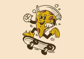 Mascot character design of slice pizza jumping on skateboard vector