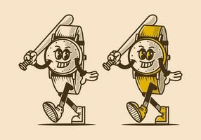 Mascot character design of watch holding a baseball stick vector