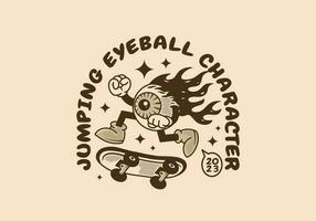Vintage mascot character of eyeball jumping on skate board vector