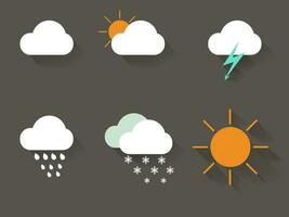 Flat modern weather icons set. Vector symbols on dark background.