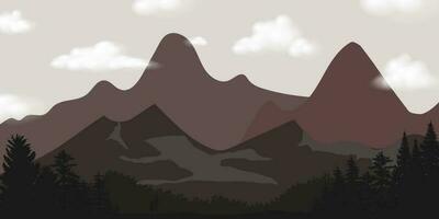 Trees forest silhouette and Mountain range background style. Hand drawn isolated vector illustrations.