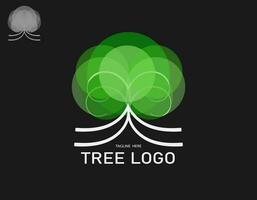 los árboles y las raíces con hojas verdes se ven hermosos y refrescantes. estilo de logotipo de árbol y raíces. vector