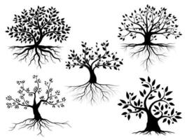 Black Branch Tree or Naked trees silhouettes set. Hand drawn isolated illustrations vector