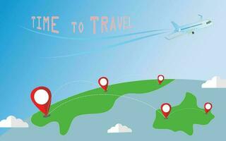 Travel background with planes hopping around points on the world. Picture for your trip. vector