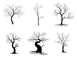 conjunto de siluetas de árbol de rama negra o árboles desnudos. ilustraciones aisladas dibujadas a mano. vector