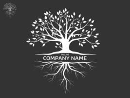 White Tree with leaves look beautiful and refreshing. Tree and roots LOGO style. vector