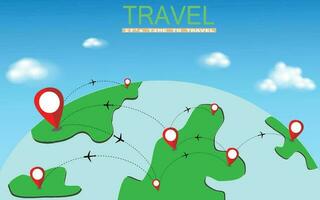 Travel background with planes hopping around points on the world. Picture for your trip. vector