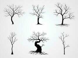 Black Branch Tree or Naked trees silhouettes set. Hand drawn isolated illustrations. vector