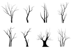 conjunto de siluetas de árbol de rama negra o árboles desnudos. ilustraciones aisladas dibujadas a mano. vector