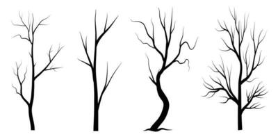 Black Branch Tree or Naked trees silhouettes set. Hand drawn isolated illustrations. vector