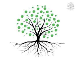 Tree and roots with green leaves look beautiful and refreshing. Tree and roots LOGO style. vector