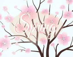 Pink flower tree Symbol style and spring background. Can be used for your work. Welcome spring season concept. vector