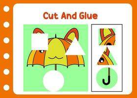cortar y pegamento paraguas divertido juego para niños vector