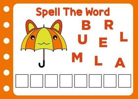 umbrella spelling word. worksheet for kid vector