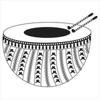 Indian wedding clip art of Dholak. Artistic Hand drawn traditional drum outline designer sketch. Vector black ink drawing dholak or gendang isolated on white background