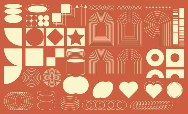 Retro futuristic brutal design elements. Collection of abstract geometric shapes and elements in 2000 style. Templates for design, social networks, posters, banners, stickers, business cards, logos.
