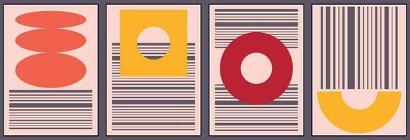 A set of minimalist posters with geometric shapes in the style of the 00s. Modern hipster style. vector