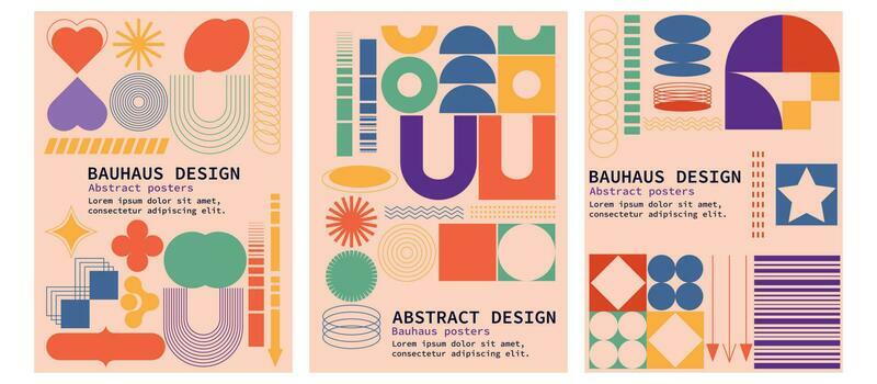 Set of abstract hippie, boho style posters for wall art, postcards, covers, music albums, 90s and 2000s design.