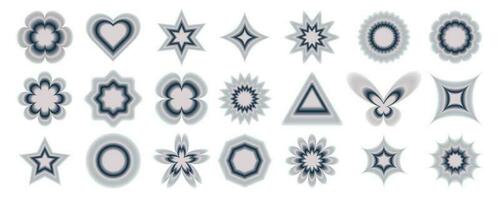 Y2k elements with blurry gradient, out of focus effect. Abstract geometric shapes in trendy retro style. Heart, flower, star, circle, thorns. vector