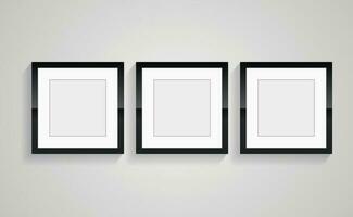 Groups of Realistic rectangle blank black picture frames with shadow collection isolated on the white wall vector