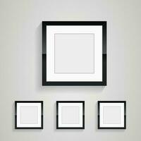 wall art of photo frames, four rectangles frame of picture on white wall decorection design vector, groups of three black blank Realistic rectangle blank black picture frames vector