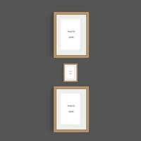 Three of  wood frame of photo on dark wall mock up design, picture frames vector on the wall  mock up vector illustration