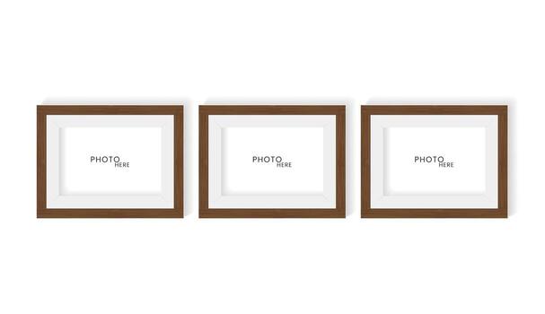 Three realistic photo frame mock up design, modern mock up for wall art style and photo frame presentation design vector
