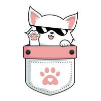 White Cat in Pocket - Cute White Pussy Cat in Pouch Vector - Cool with SunGlasses