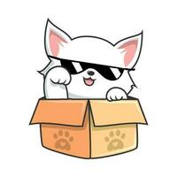 White Cat Hiding in Box - Cute White Pussy Cat in Box Cool Sunglasses vector