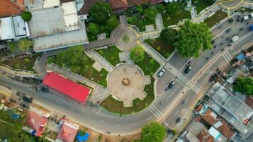 Aerial view of Tebet train station building. Jakarta, Indonesia, September 2 2022 photo