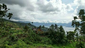 Aerial view of panorama of Maninjau Lake West Sumatra, Danau maninjau. sumatra, Indonesia, January 24, 2023 photo