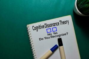 Cognitive Dissonance Theory, Do You Rezognize Yes or No. On office desk background photo