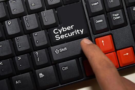 Cyber Security write on keyboard isolated on laptop background photo