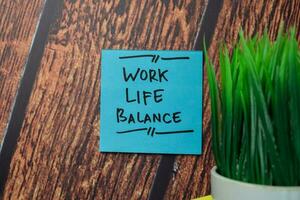 Work Life Balance write on sticky notes isolated on office desk. photo