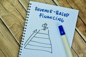 Concept of Revenue-Based Financing write on book isolated on Wooden Table. photo