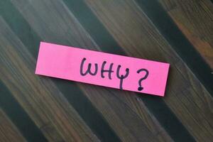 Concept of Why write on sticky notes isolated on Wooden Table. photo