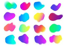 Blurred gradient shapes. Abstract fluid neon backgrounds. Vector liquid holographic iridescent blobs. Geometric trendy y2k elements