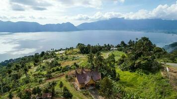 Aerial view of panorama of Maninjau Lake West Sumatra, Danau maninjau. sumatra, Indonesia, January 24, 2023 photo