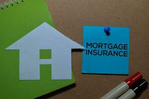 Mortgage Insurance write on sticky notes isolated on Office Desk photo