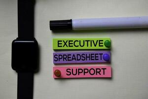 Executive Spreadsheet Support - ESS text on sticky notes isolated on office desk photo